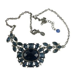 2028 Necklace Silver Tone Chain with Dark Blue Acrylic Rhinestones 18"
